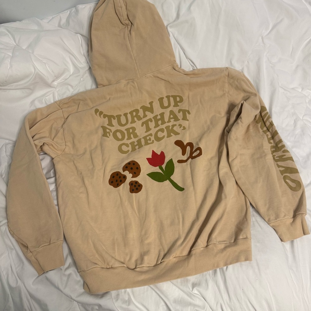 Overtime XL Hoodie Beige Turn Up For That Check Graphic Streetwear